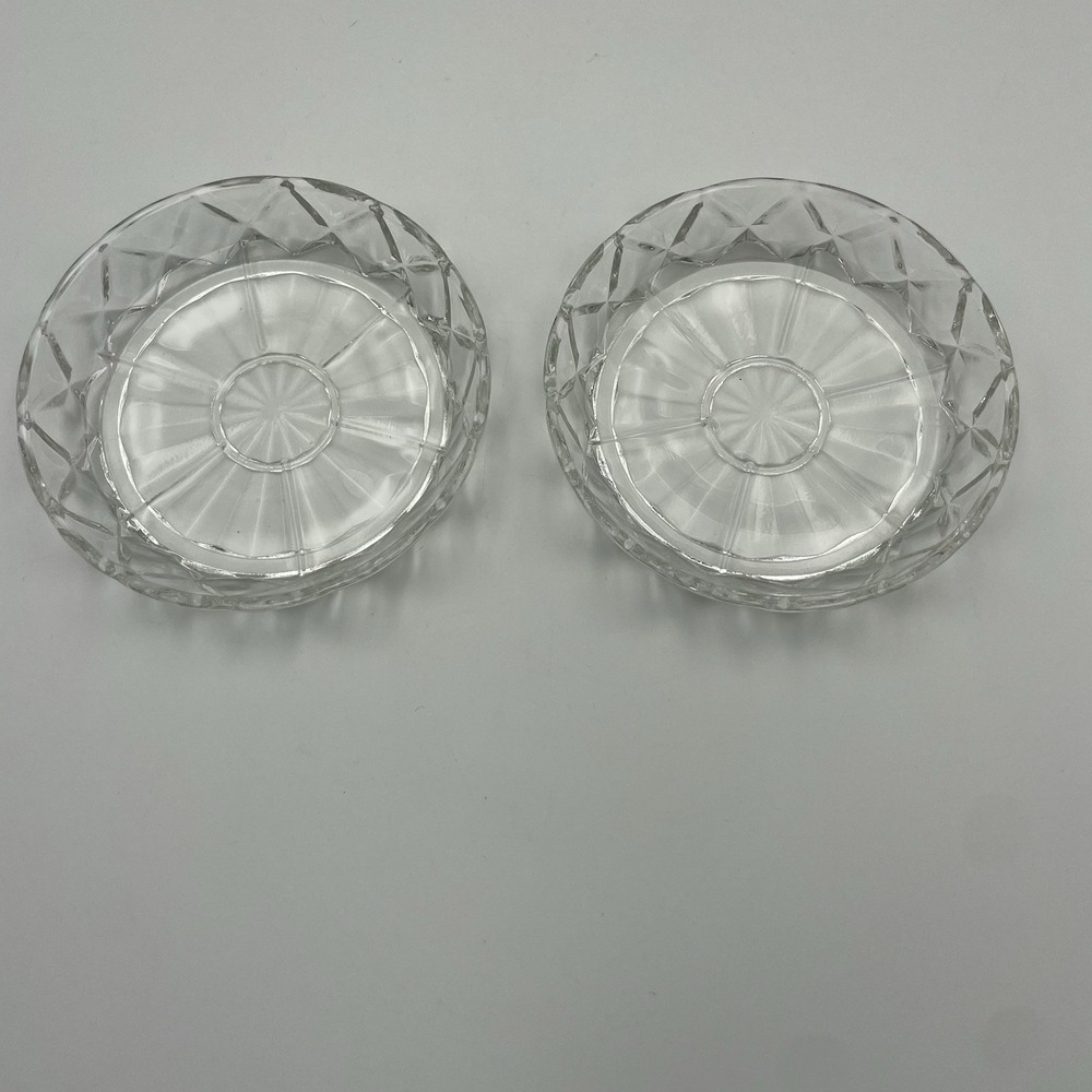 1930's Anchor Hocking Glass Clear Waffle Waterford Coaster/ Plant Dish- Lot of 2